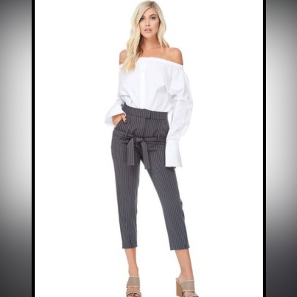 TOV Striped High Waisted Pants, Grey, Size 42, EUC - Picture 6 of 11